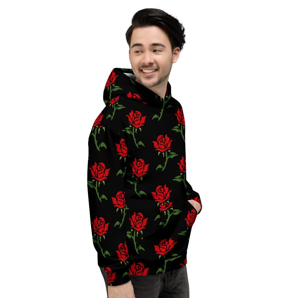 Red Doodle Rose Floral Men's Hoodie-grizzshop