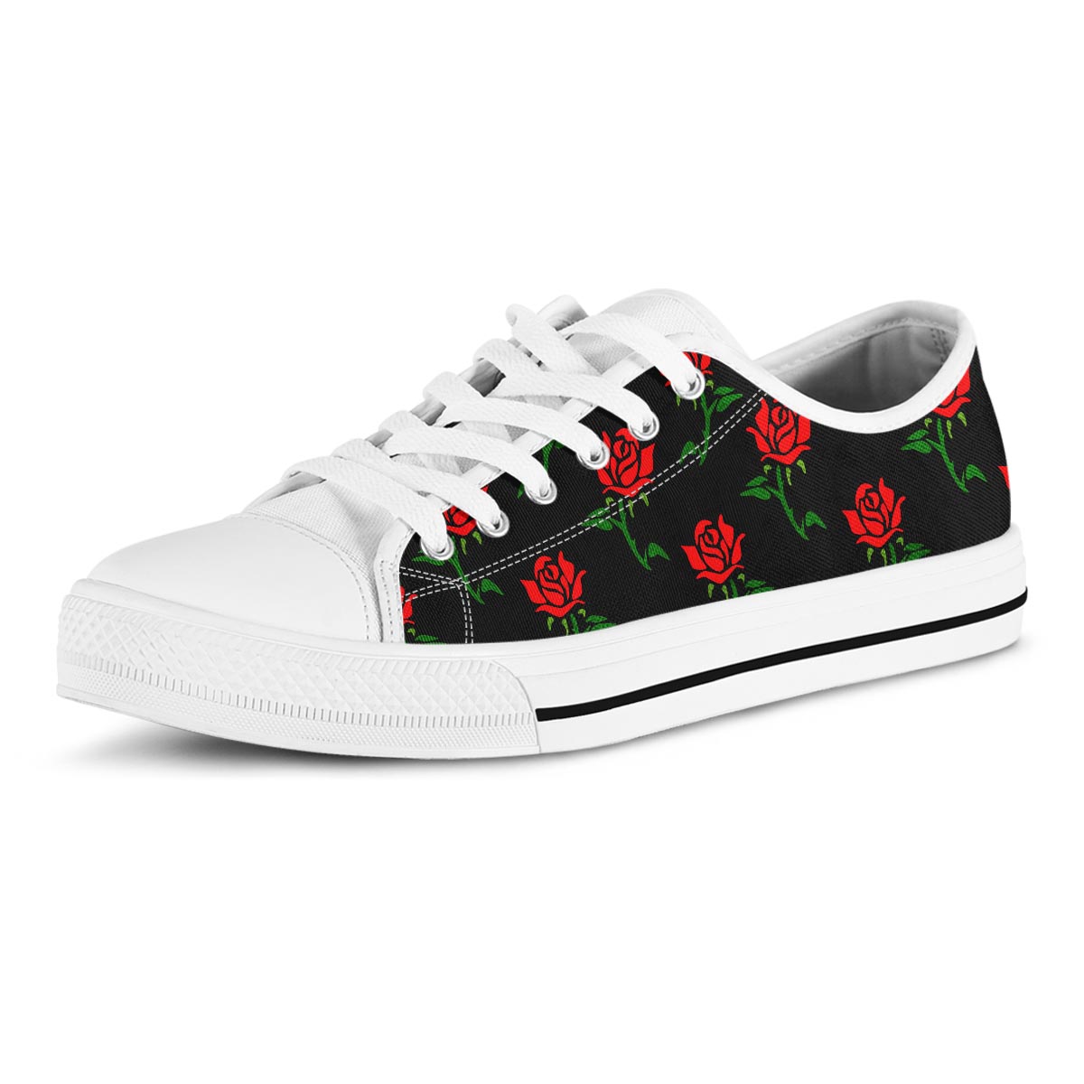 Red Doodle Rose Floral Men's Low Top Shoes-grizzshop