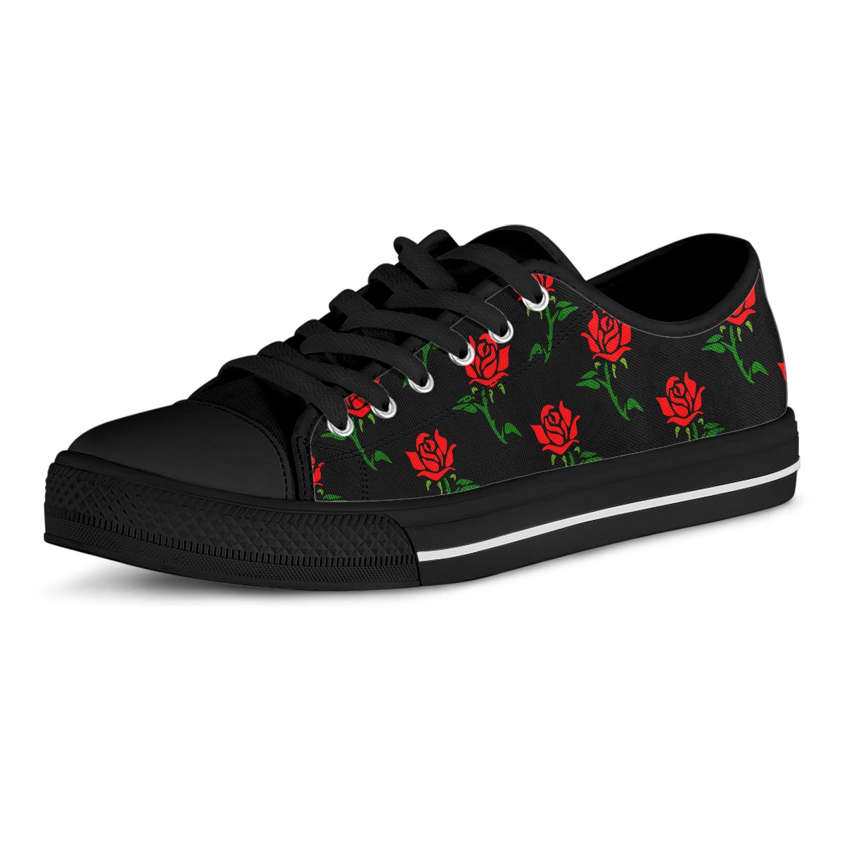 Red Doodle Rose Floral Men's Low Top Shoes-grizzshop