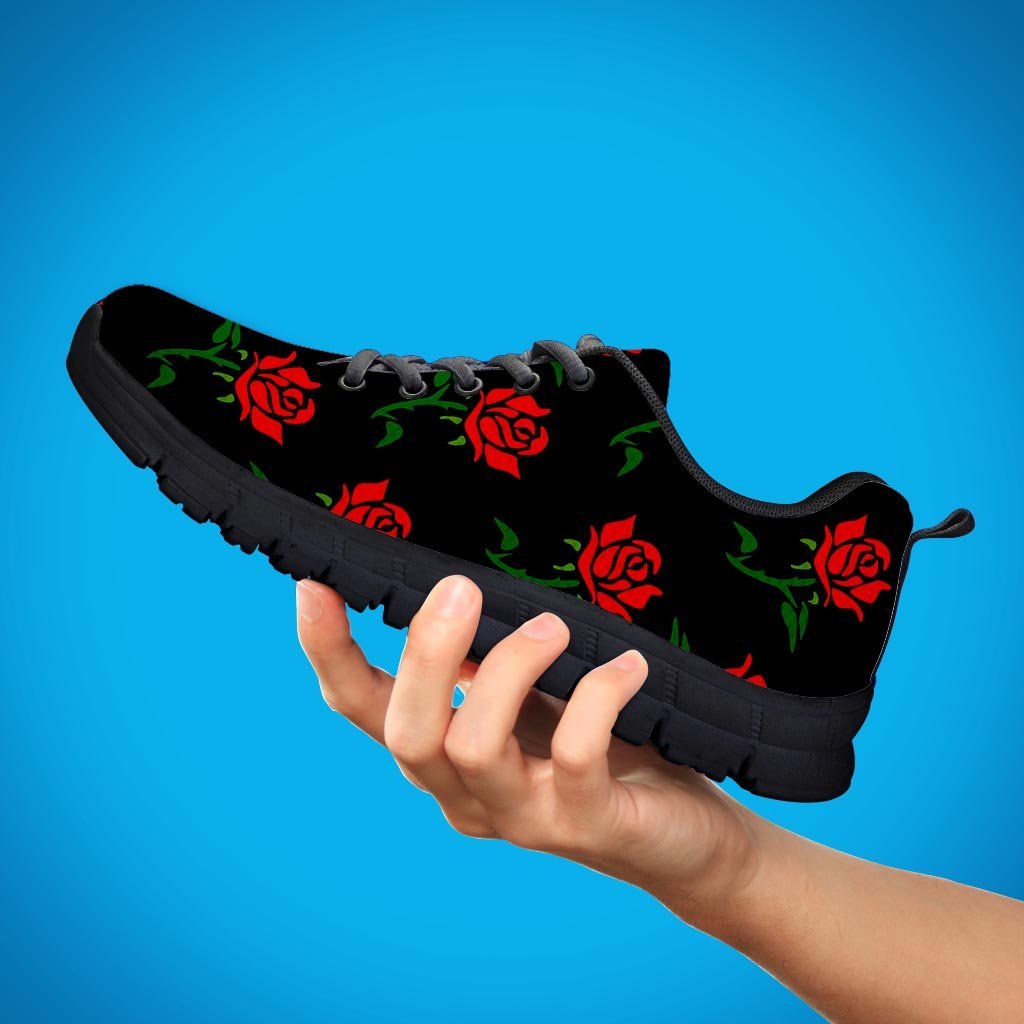 Red Doodle Rose Floral Men's Sneakers-grizzshop