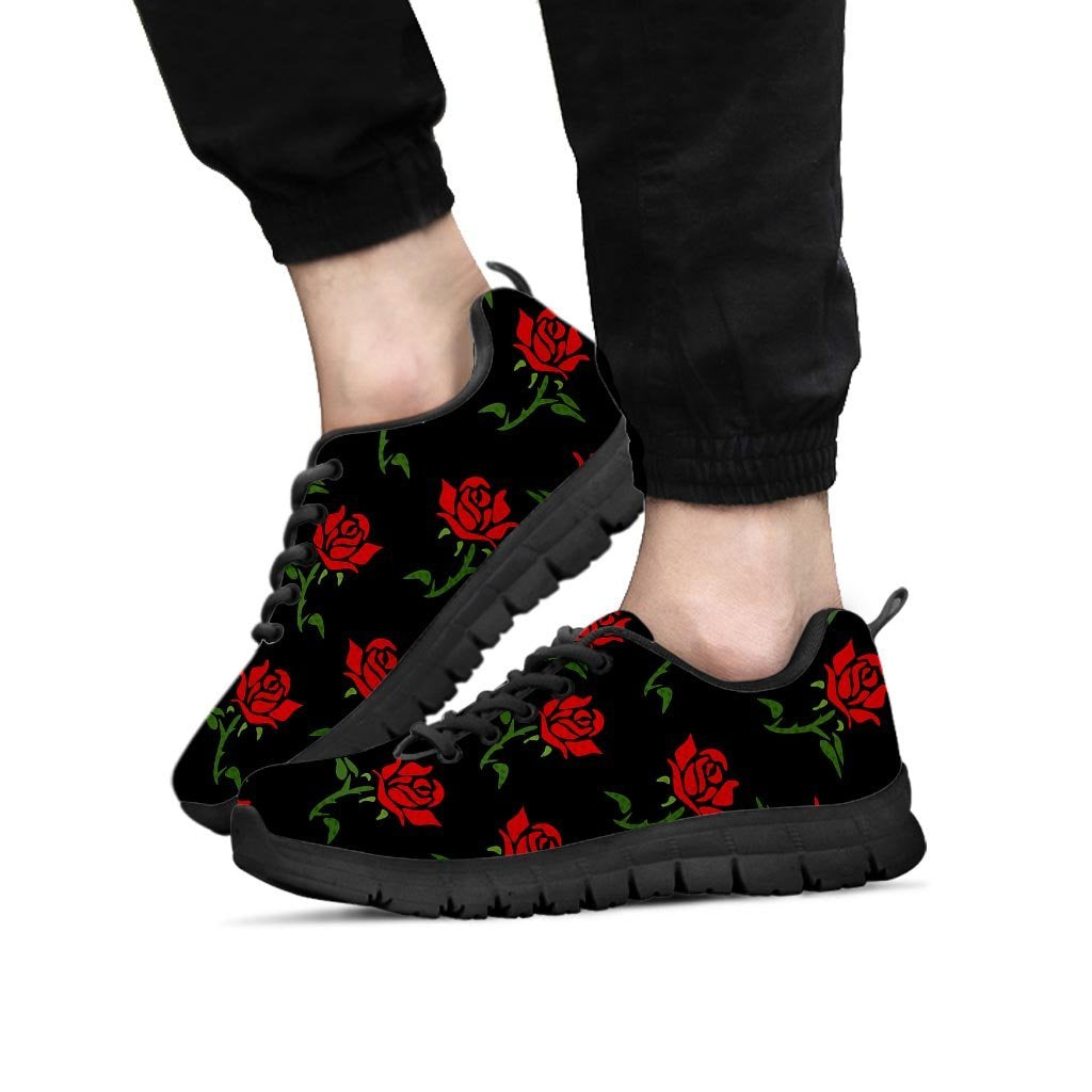 Red Doodle Rose Floral Men's Sneakers-grizzshop