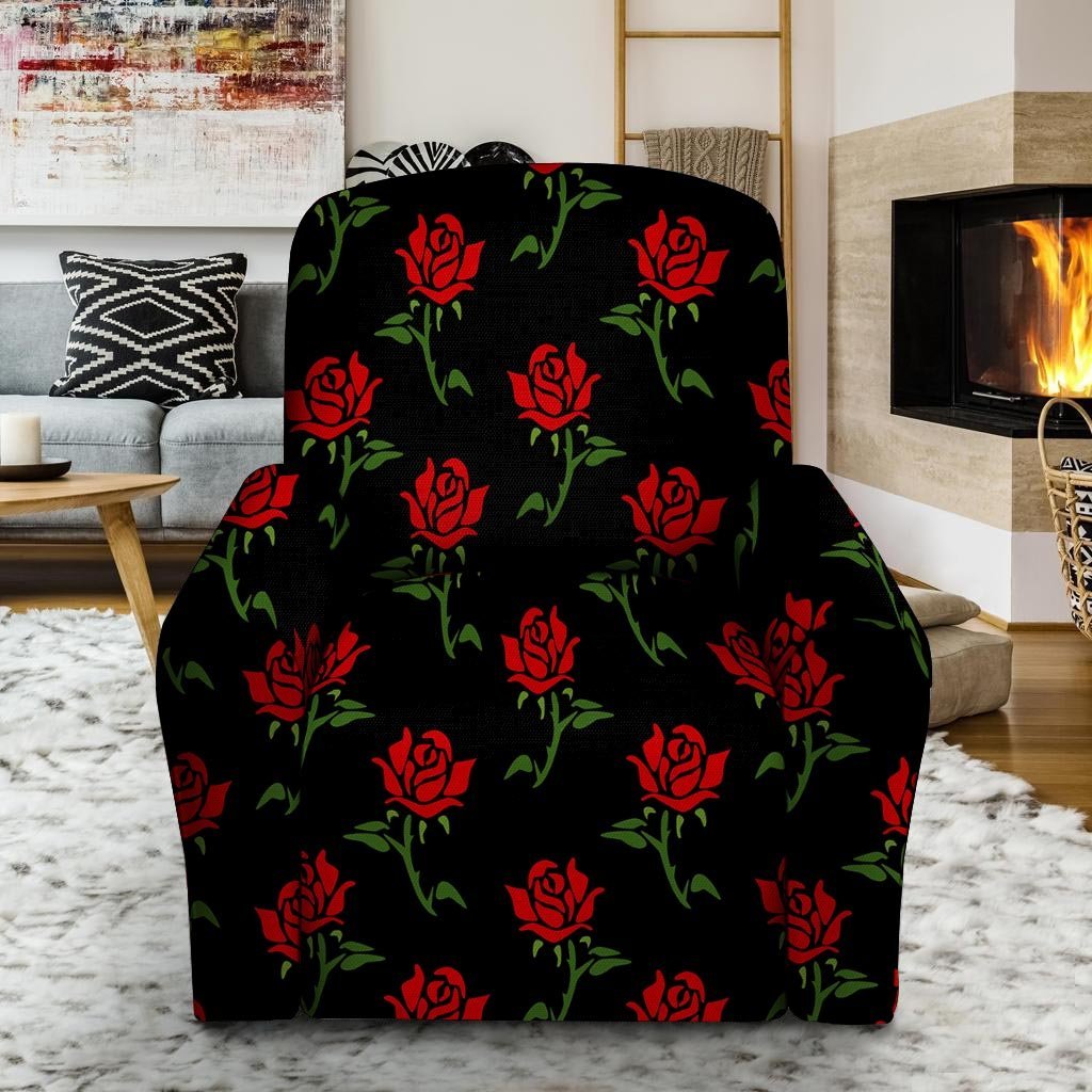 Red Doodle Rose Floral Recliner Cover-grizzshop