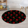 Red Doodle Rose Floral Round Rug-grizzshop