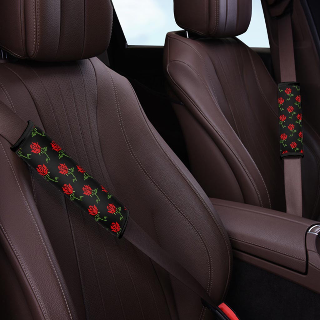 Red Doodle Rose Floral Seat Belt Cover-grizzshop