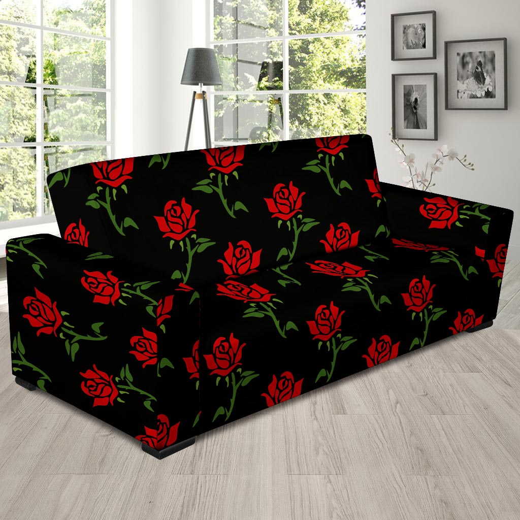 Red Doodle Rose Floral Sofa Cover-grizzshop