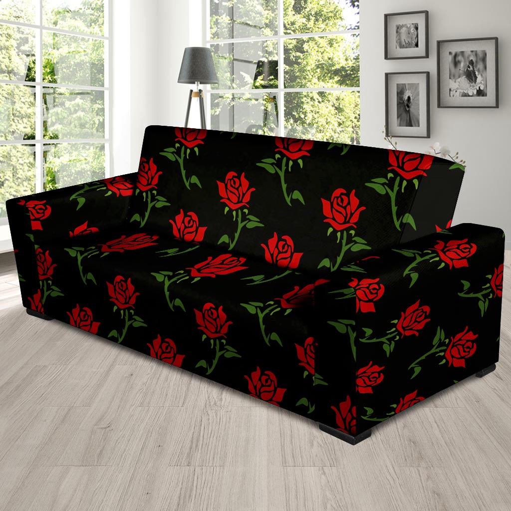 Red Doodle Rose Floral Sofa Cover-grizzshop