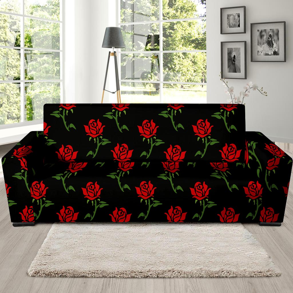 Red Doodle Rose Floral Sofa Cover-grizzshop