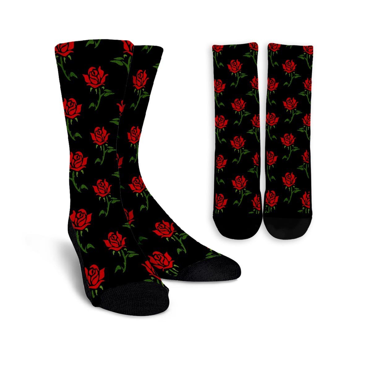 Red Doodle Rose Floral Unisex Socks-grizzshop