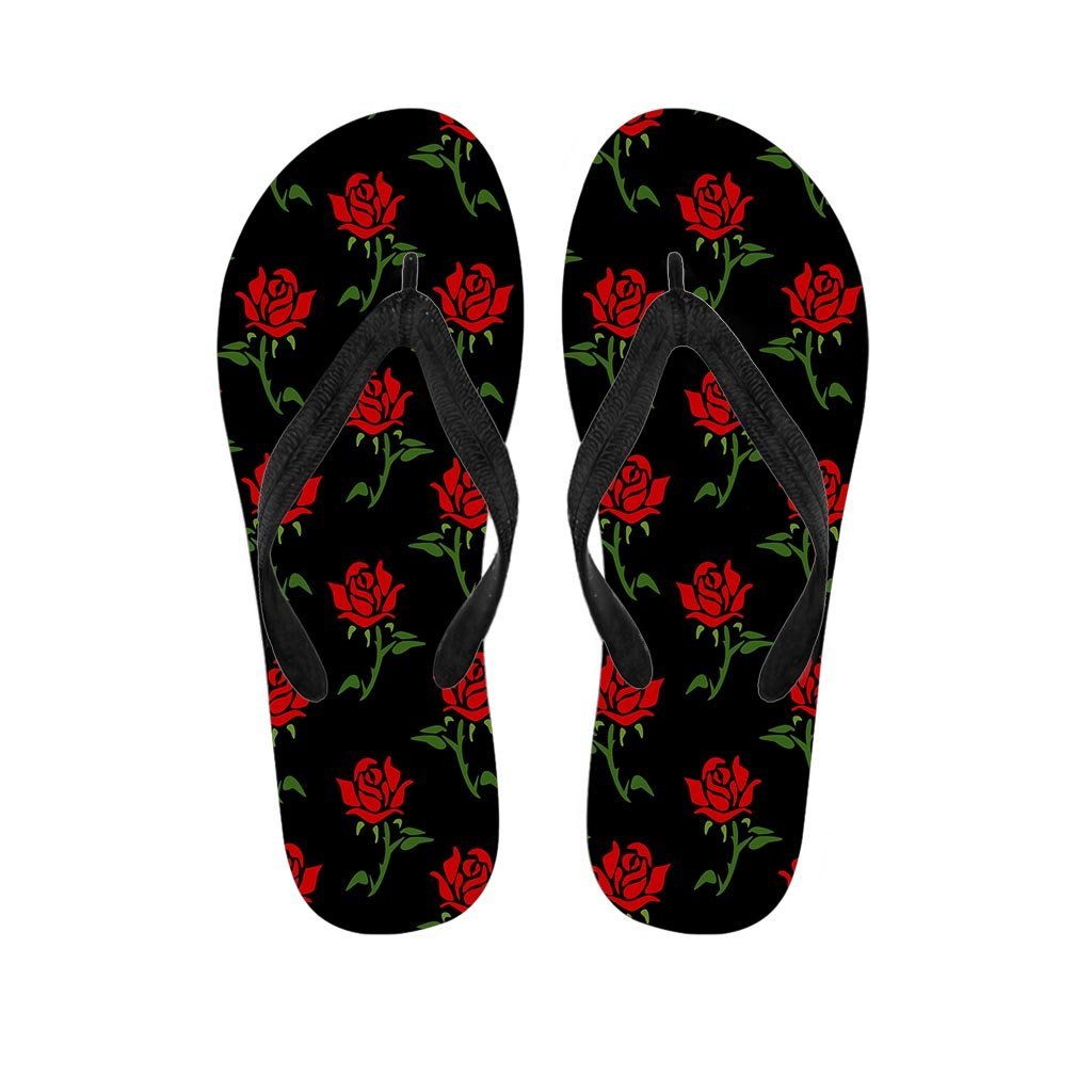 Red Doodle Rose Floral Women's Flip Flops-grizzshop