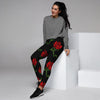 Red Doodle Rose Floral Women's Joggers-grizzshop