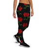 Red Doodle Rose Floral Women's Joggers-grizzshop