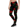 Red Doodle Rose Floral Women's Leggings-grizzshop