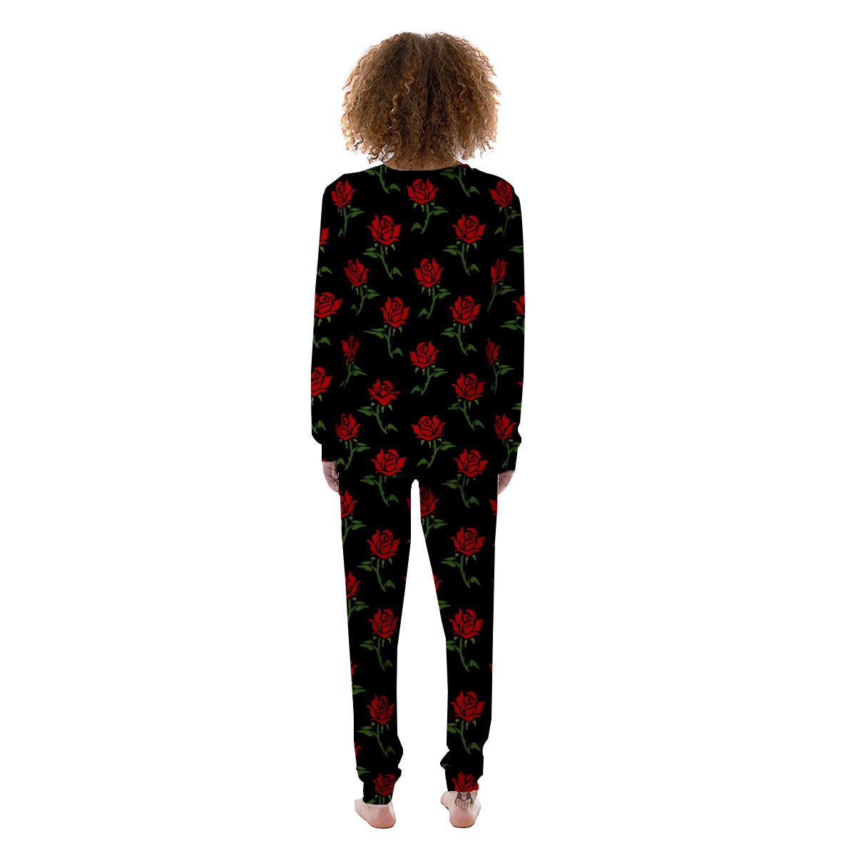 Red Doodle Rose Floral Women's Pajamas-grizzshop