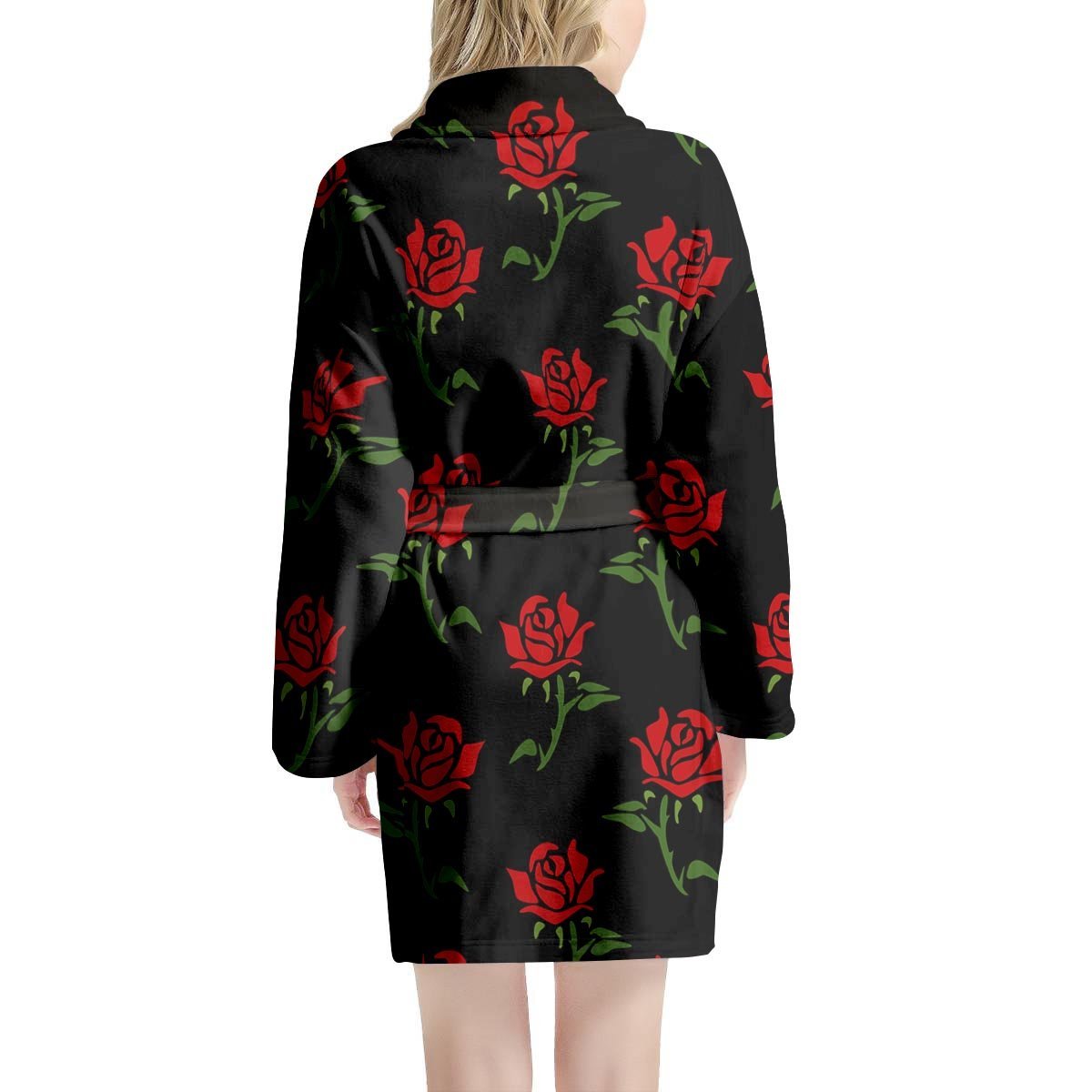 Red Doodle Rose Floral Women's Robe-grizzshop