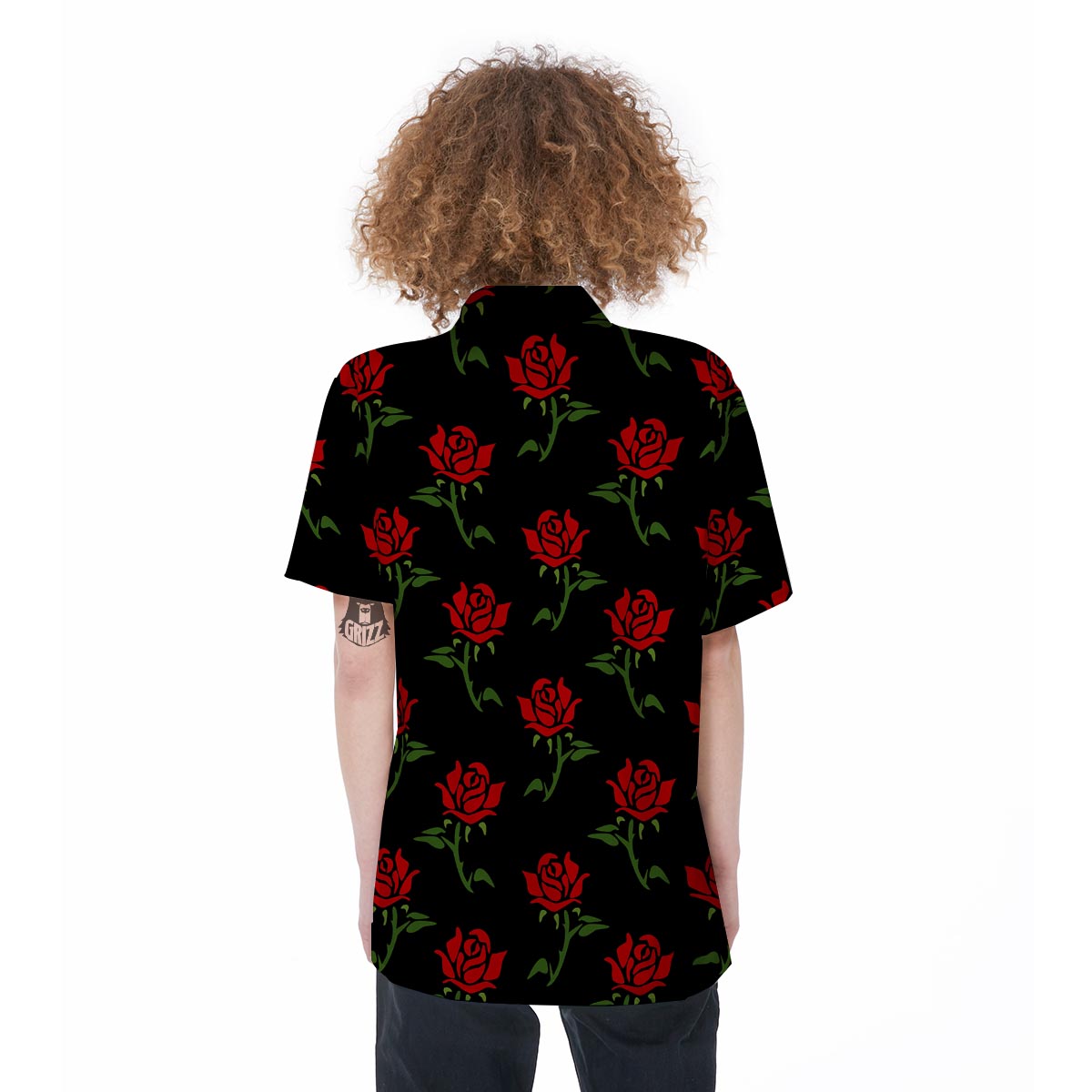 Red Doodle Rose Floral Women's Short Sleeve Shirts-grizzshop