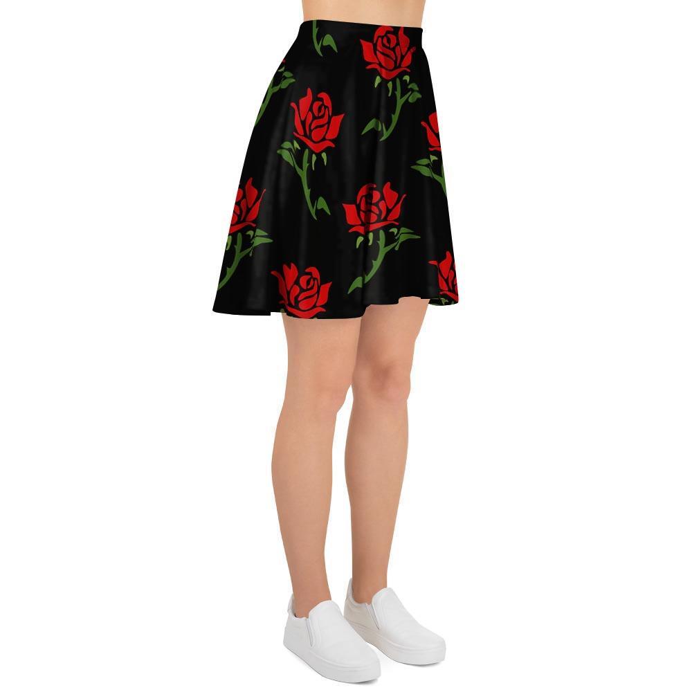 Red Doodle Rose Floral Women's Skirt-grizzshop