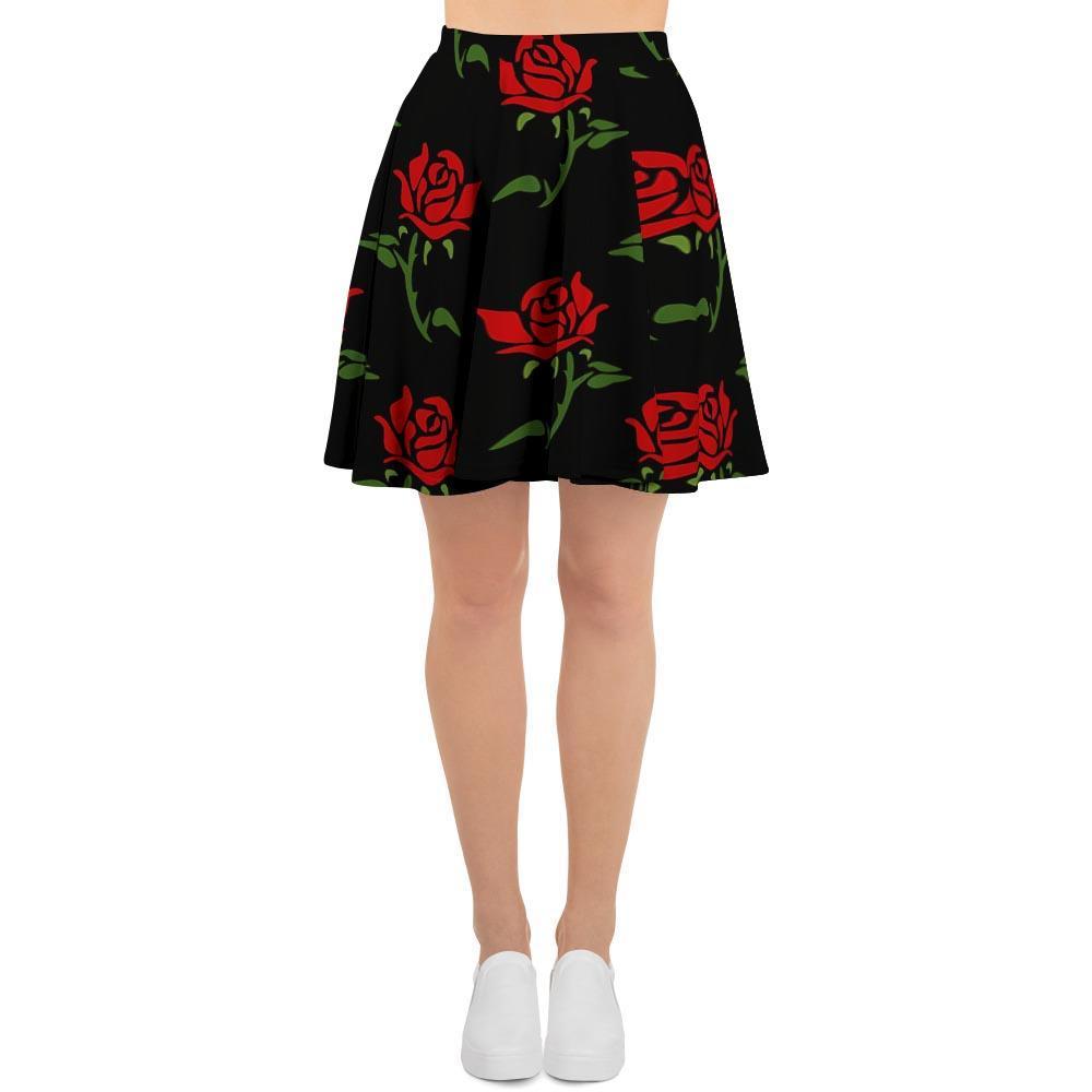 Red Doodle Rose Floral Women's Skirt-grizzshop