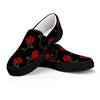 Red Doodle Rose Floral Women's Slip On Sneakers-grizzshop