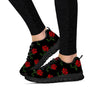 Red Doodle Rose Floral Women's Sneakers-grizzshop