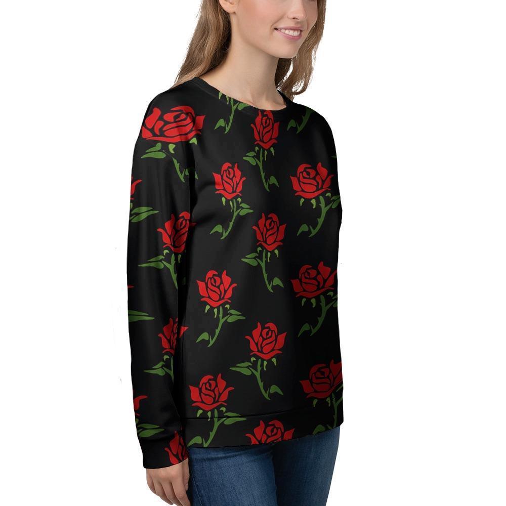 Red Doodle Rose Floral Women's Sweatshirt-grizzshop