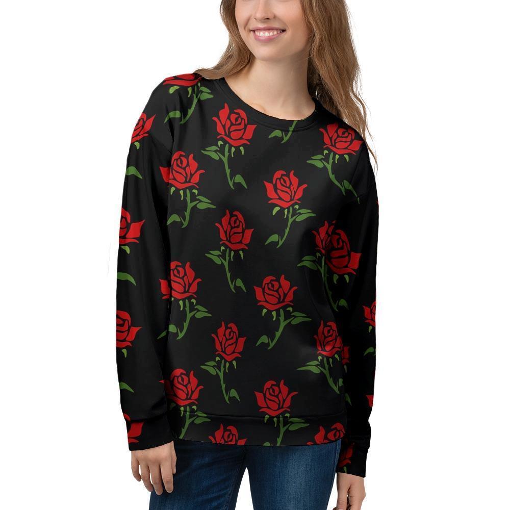 Red Doodle Rose Floral Women's Sweatshirt-grizzshop