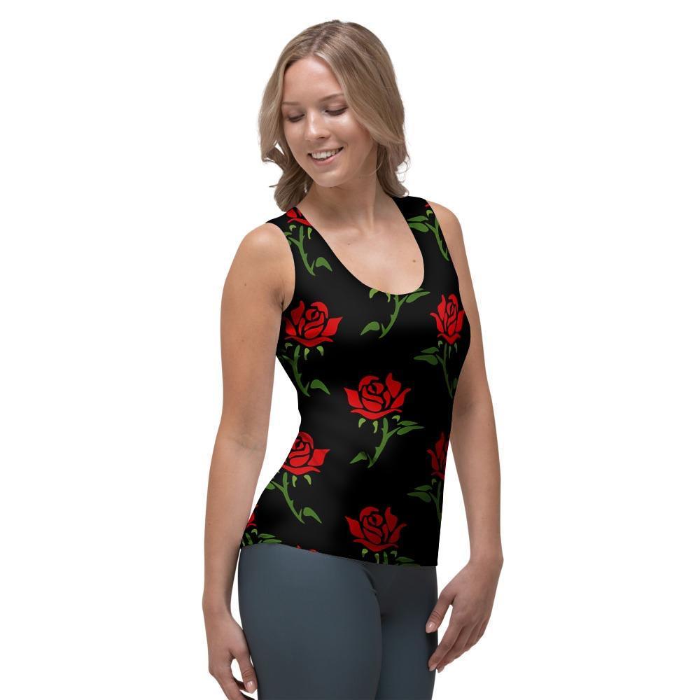 Red Doodle Rose Floral Women's Tank Top-grizzshop