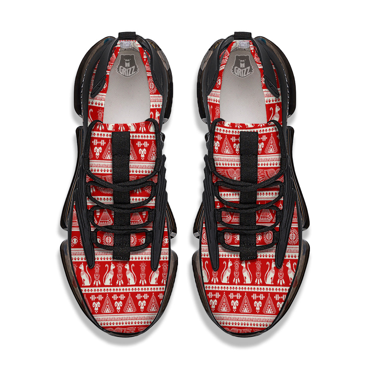 Red Egypt Symbol Print Pattern Black Gym Shoes-grizzshop