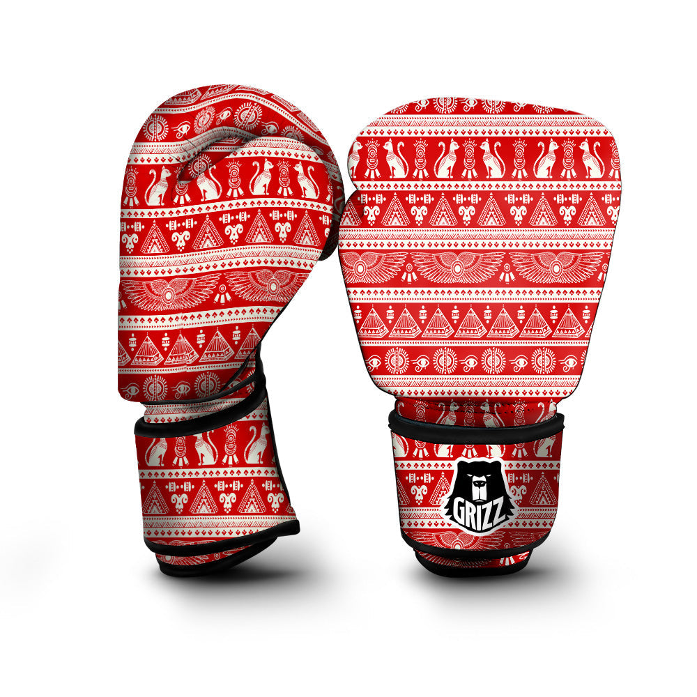Red Egypt Symbol Print Pattern Boxing Gloves-grizzshop