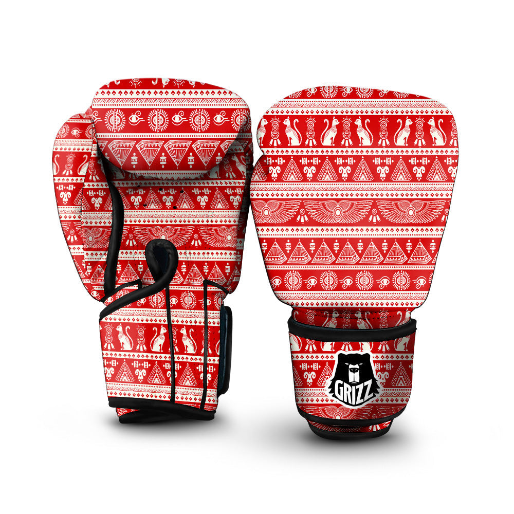 Red Egypt Symbol Print Pattern Boxing Gloves-grizzshop