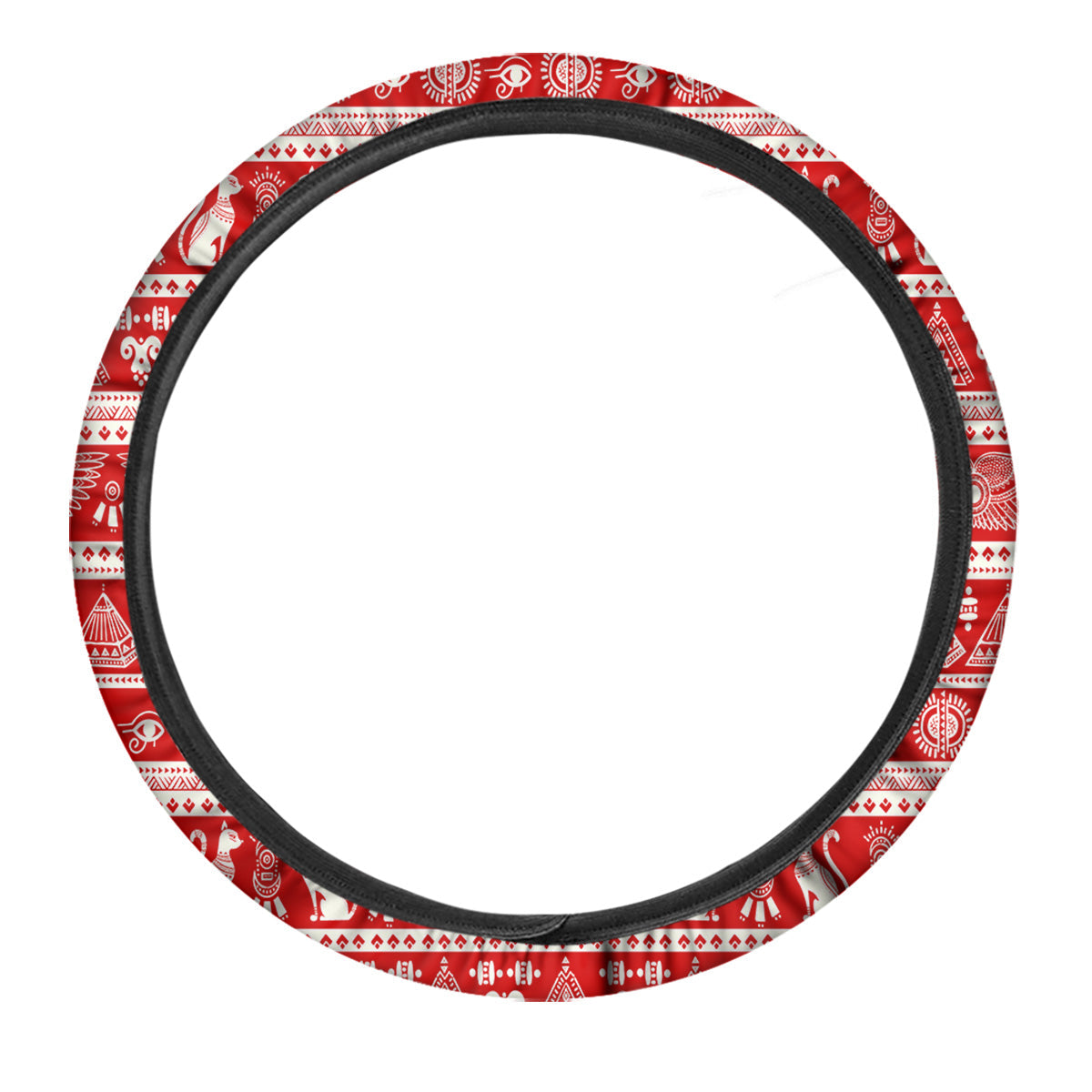 Red Egypt Symbol Print Pattern Car Steering Wheel Cover-grizzshop