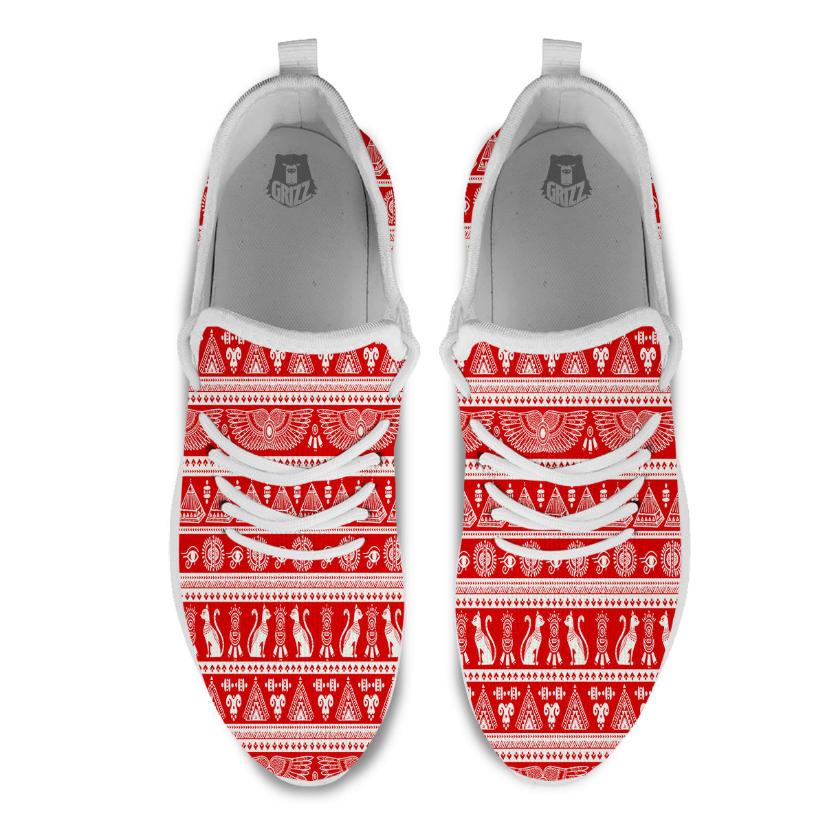 Red Egypt Symbol Print Pattern White Athletic Shoes-grizzshop