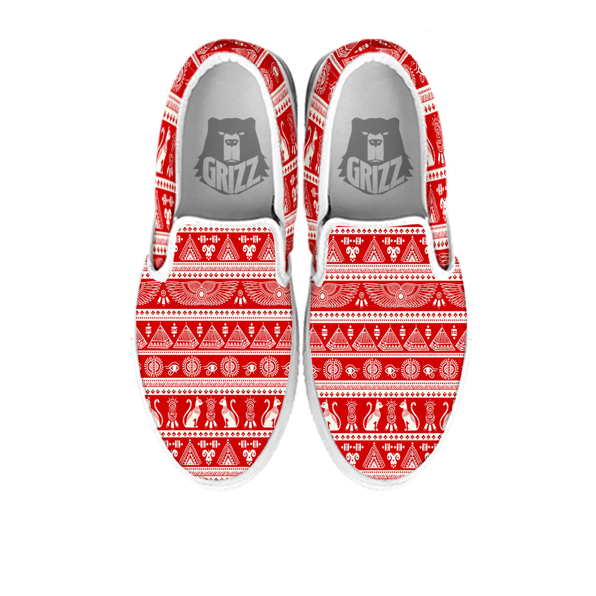 Red Egypt Symbol Print Pattern White Slip On Shoes-grizzshop