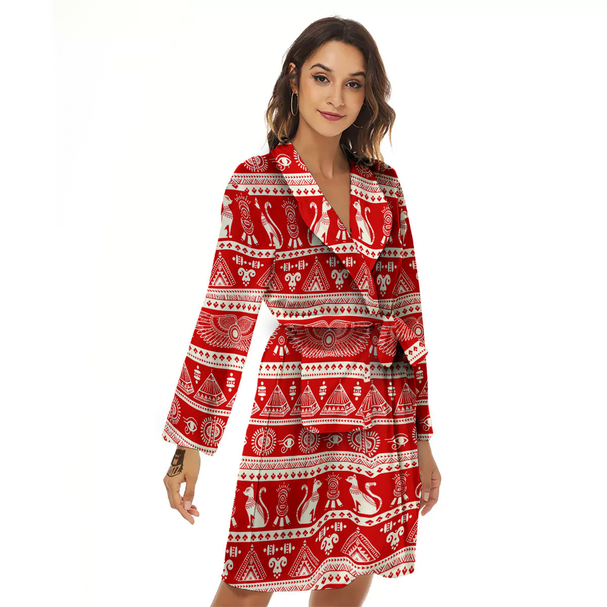 Red Egypt Symbol Print Pattern Women's Robe-grizzshop