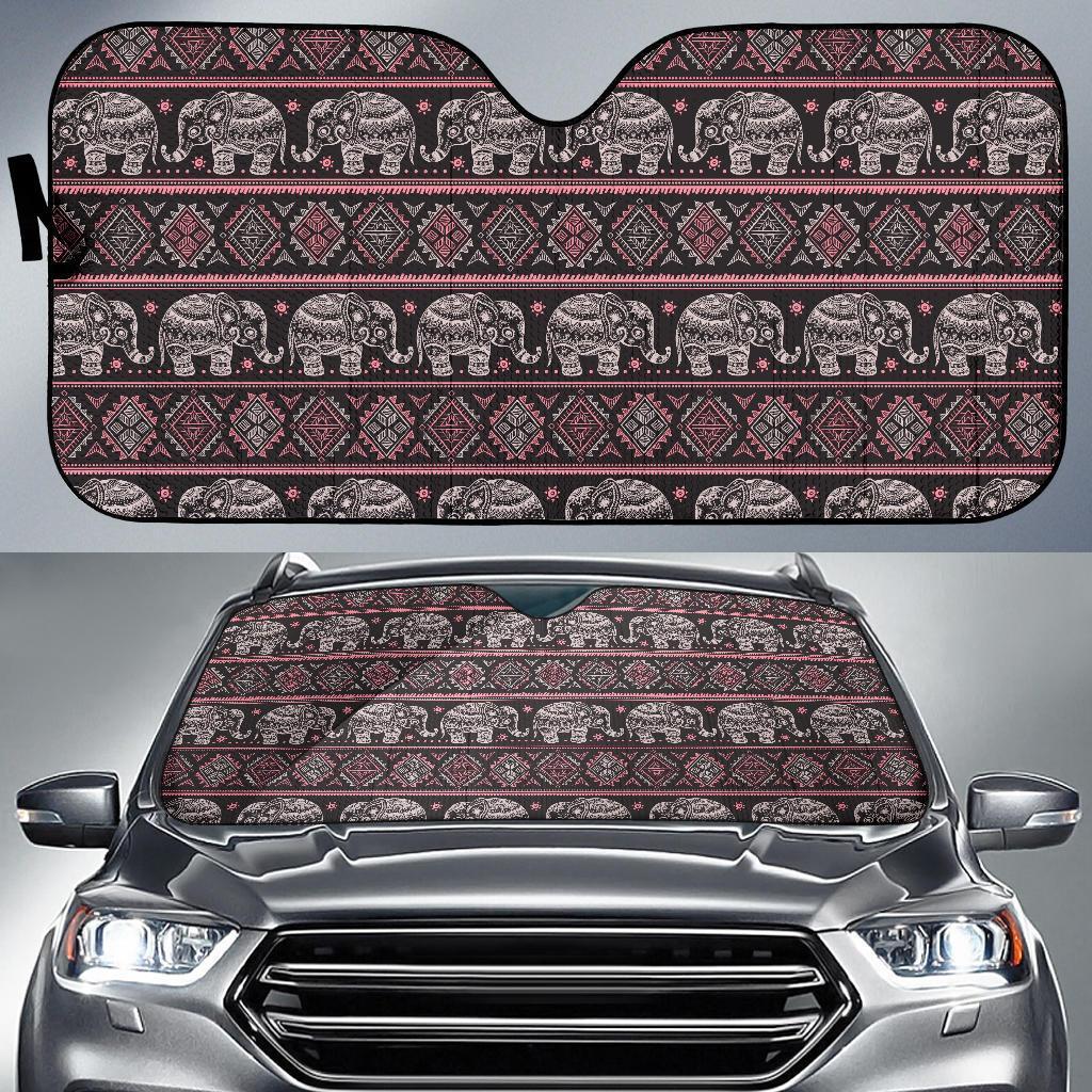 Red Elephant Aztec Pattern Print Car Sun Shade-grizzshop