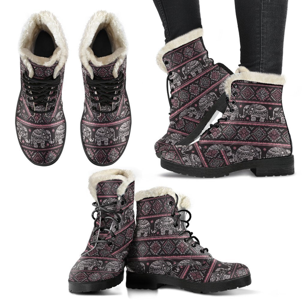 Red Elephant Aztec Pattern Print Comfy Winter Boots-grizzshop