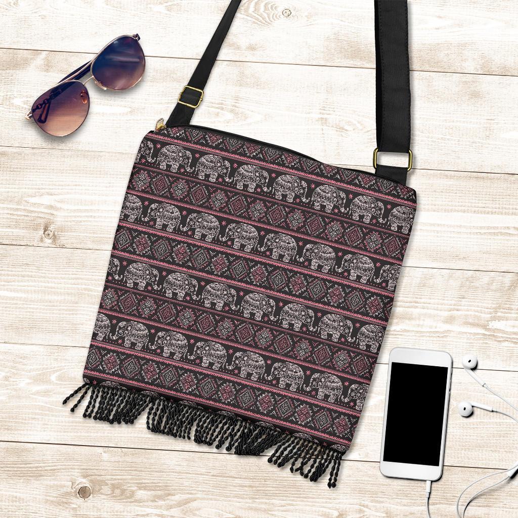 Red Elephant Aztec Pattern Print Crossbody Bags-grizzshop