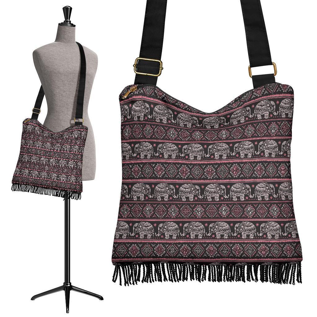 Red Elephant Aztec Pattern Print Crossbody Bags-grizzshop