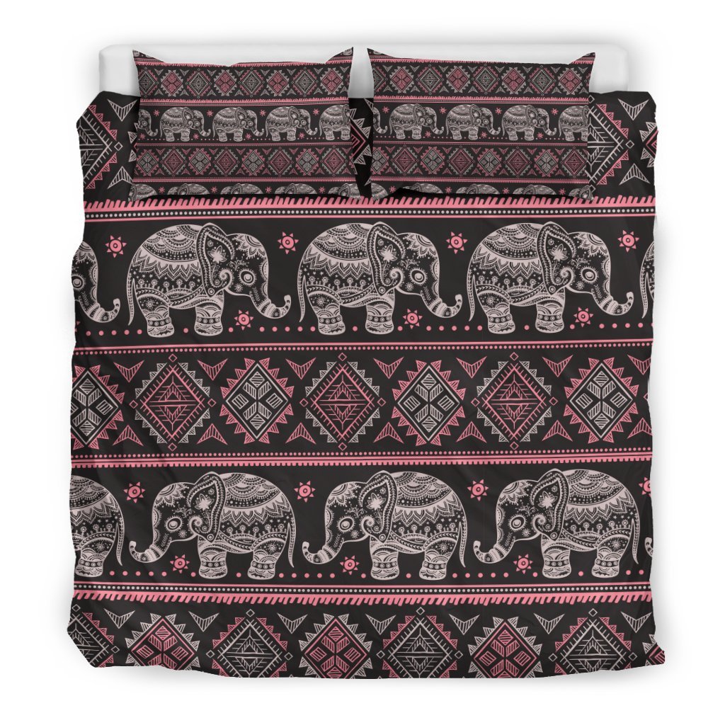 Red Elephant Aztec Pattern Print Duvet Cover Bedding Set-grizzshop