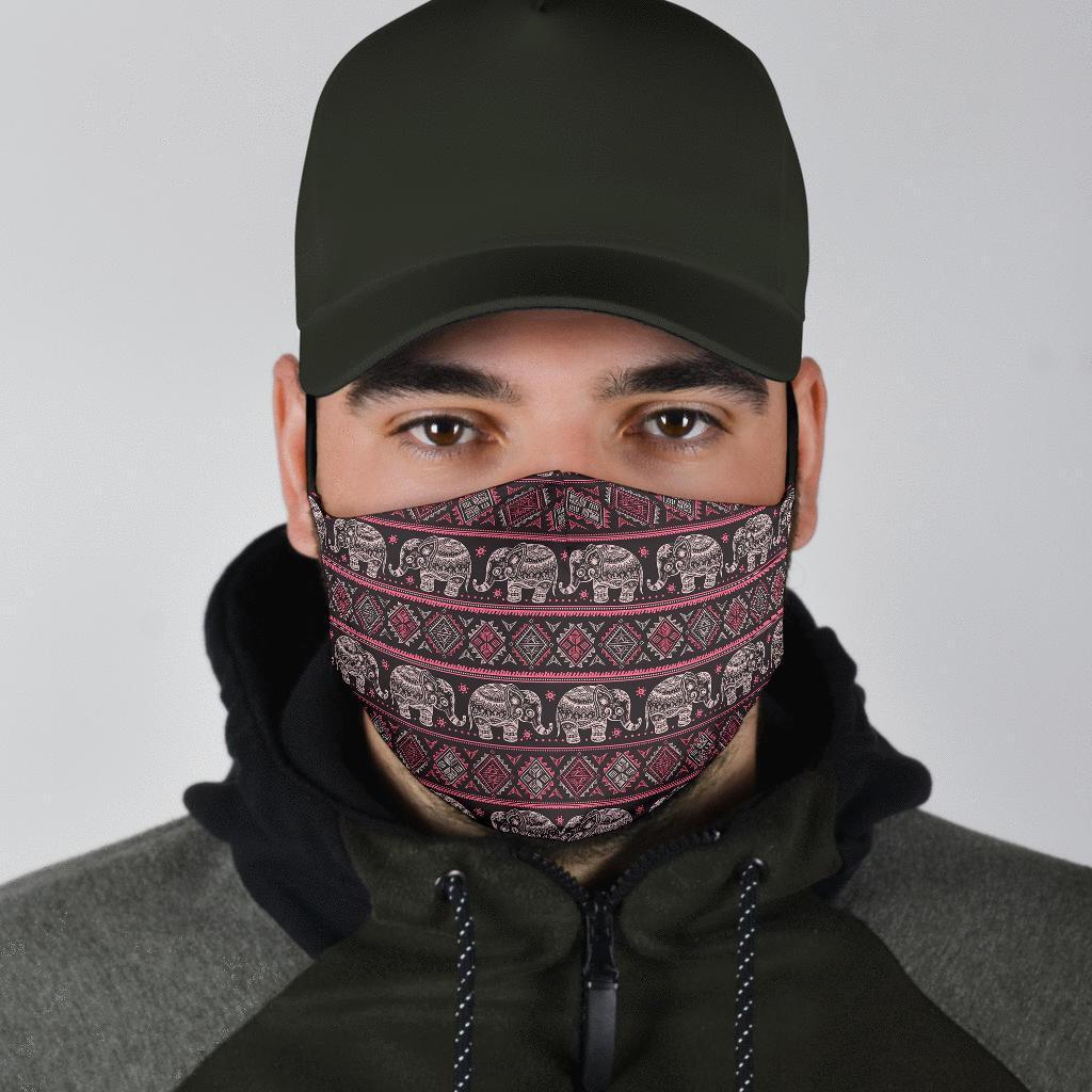 Red Elephant Aztec Pattern Print Face Mask-grizzshop