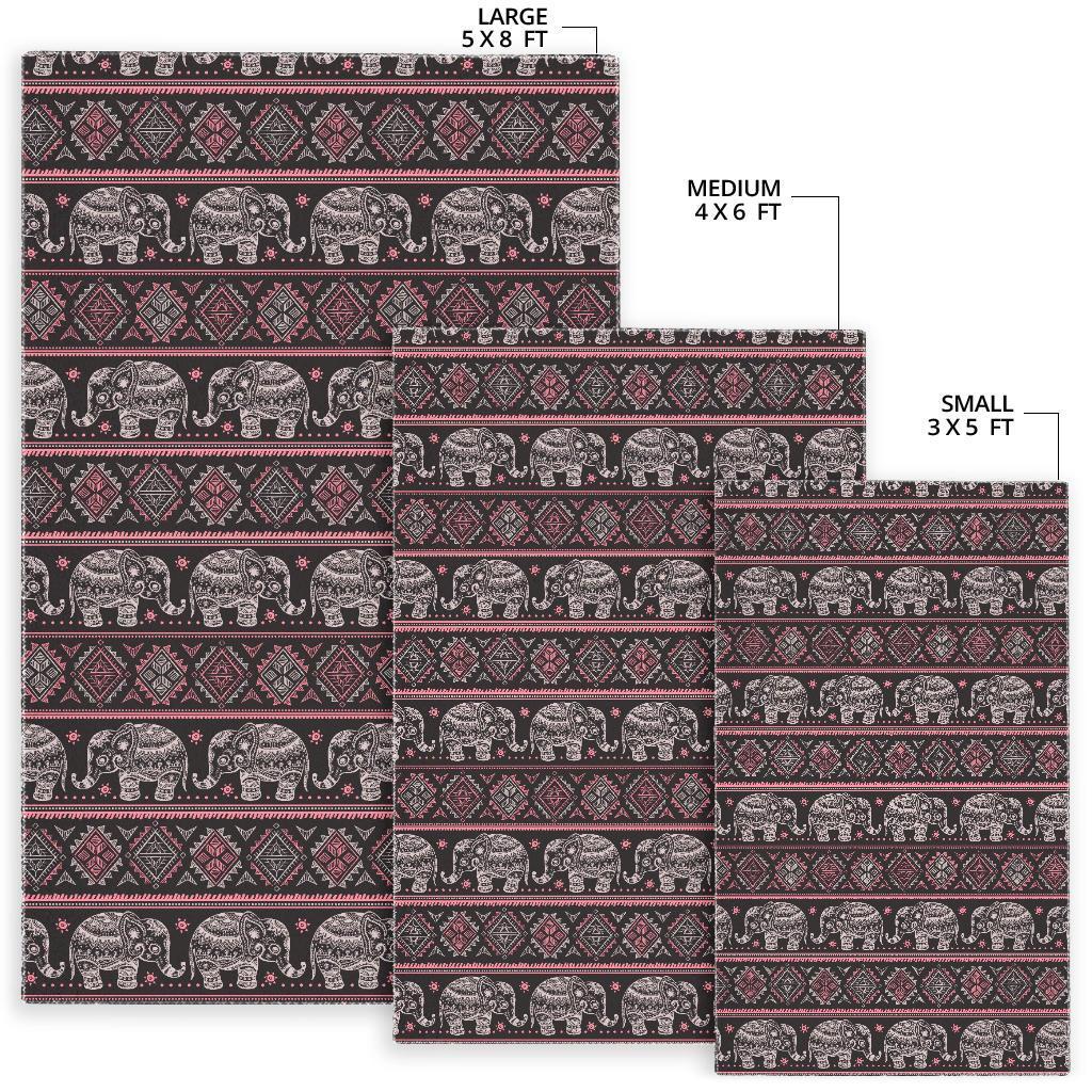 Red Elephant Aztec Pattern Print Floor Mat-grizzshop