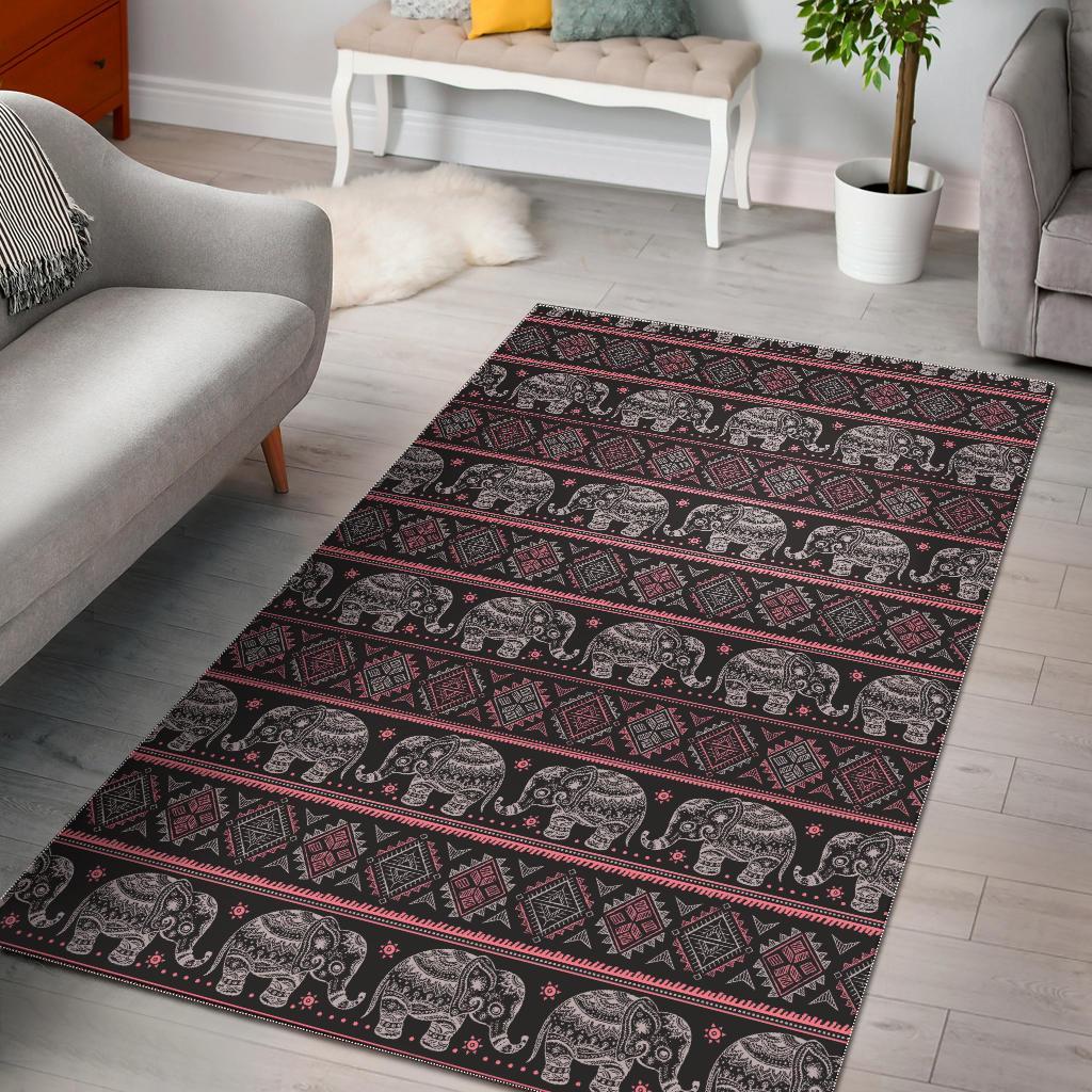 Red Elephant Aztec Pattern Print Floor Mat-grizzshop