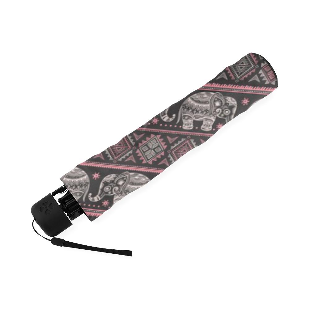 Red Elephant Aztec Pattern Print Foldable Umbrella-grizzshop