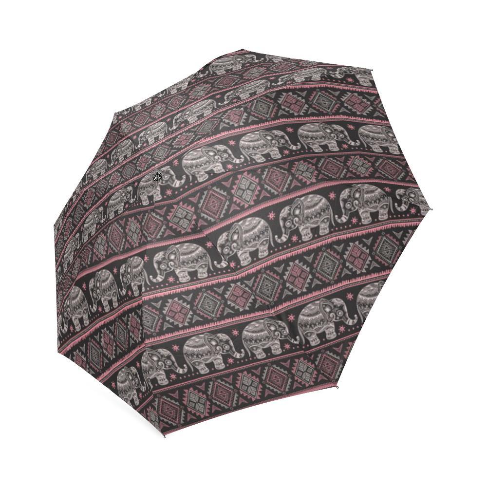 Red Elephant Aztec Pattern Print Foldable Umbrella-grizzshop