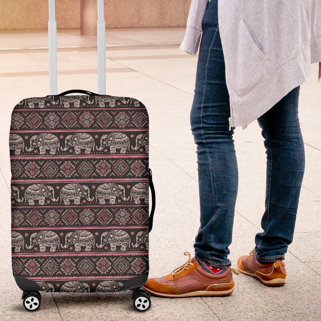 Red Elephant Aztec Pattern Print Luggage Cover Protector-grizzshop