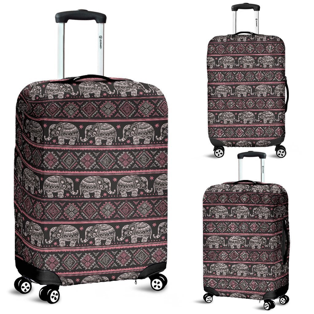 Red Elephant Aztec Pattern Print Luggage Cover Protector-grizzshop