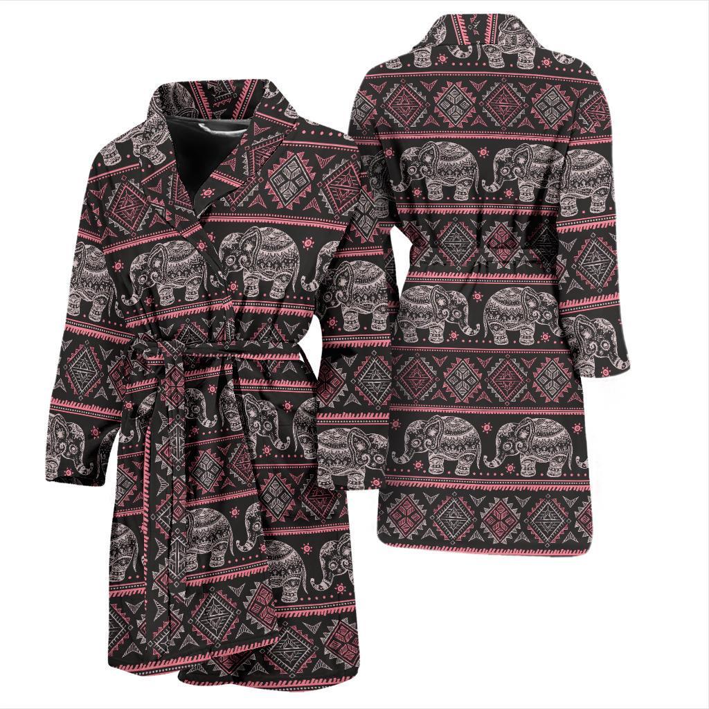 Red Elephant Aztec Pattern Print Men Long Robe-grizzshop