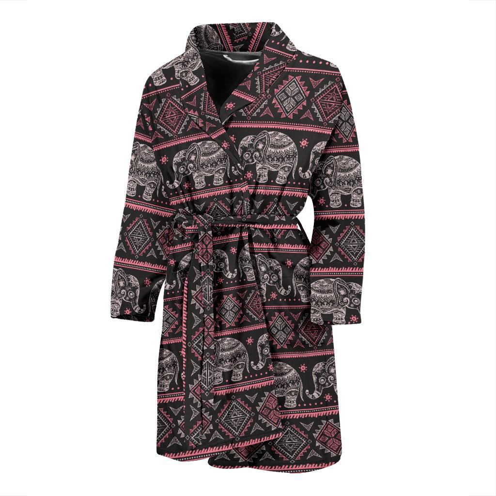 Red Elephant Aztec Pattern Print Men Long Robe-grizzshop