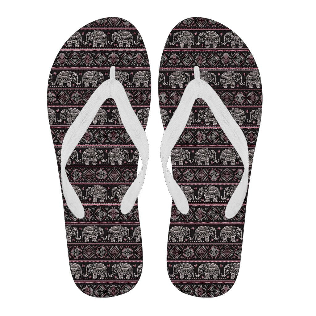 Red Elephant Aztec Pattern Print Men & Women Flip Flops-grizzshop