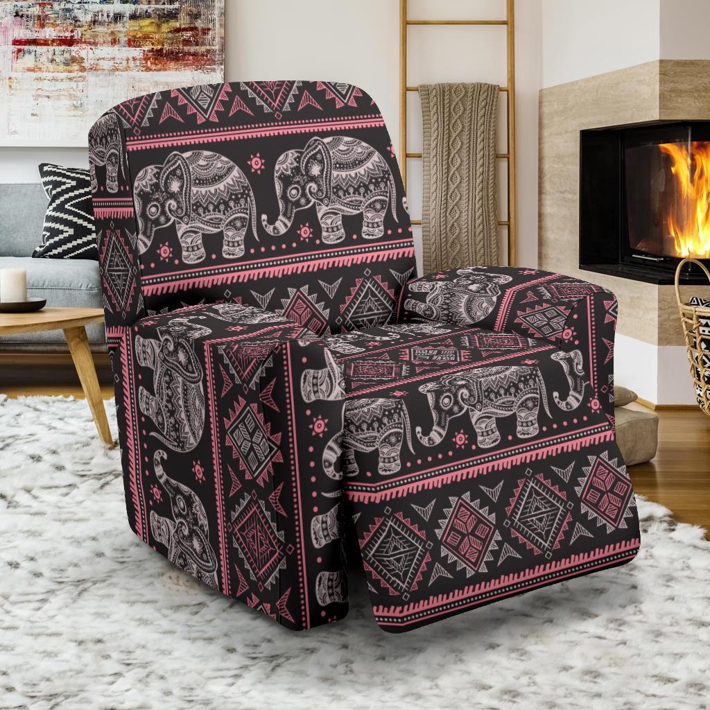 Red Elephant Aztec Pattern Print Recliner Cover-grizzshop