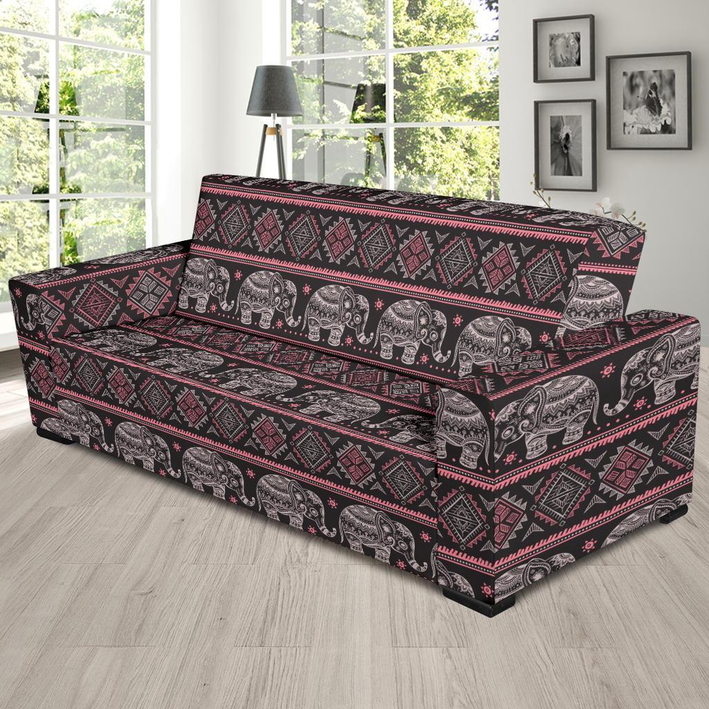 Red Elephant Aztec Pattern Print Sofa Covers-grizzshop